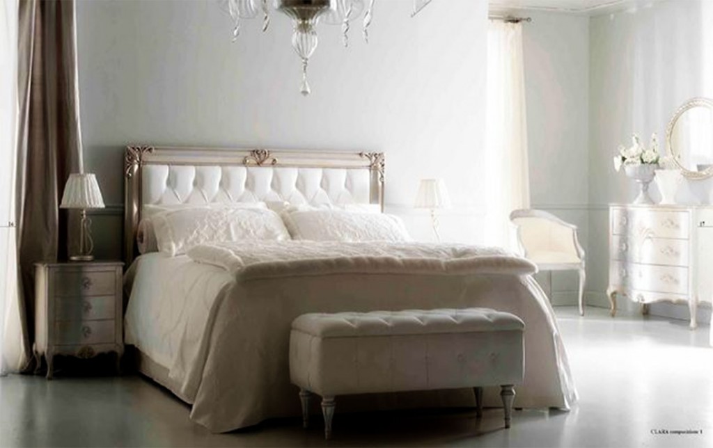 All White Bed With High Headboard in Bedroom
