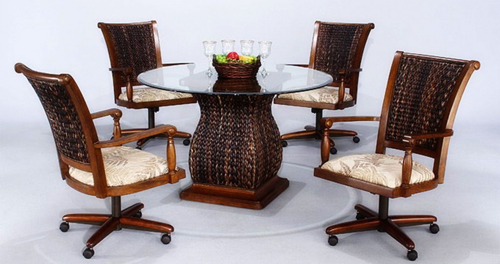 Dining Table Chair With Woven Bamboo Pattern in Table