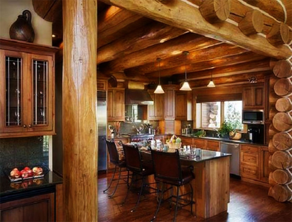 Elegant Looking Kitchen Matching Log Cabin in Kitchen