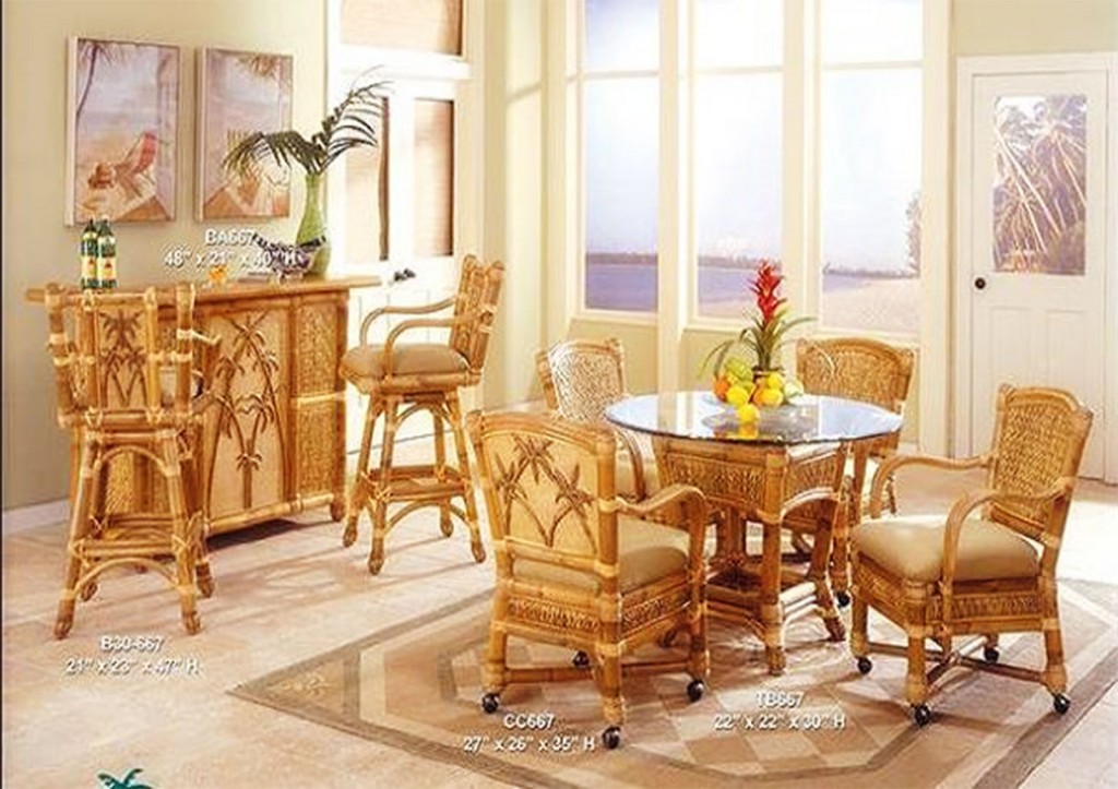 Handsome Bar Table Stool And Dining Set In Cane in Table