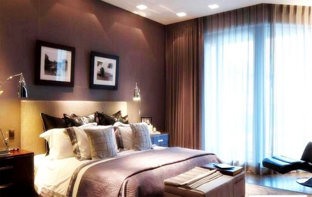 Master Bedroom With Chocolate Backsplash in Bedroom