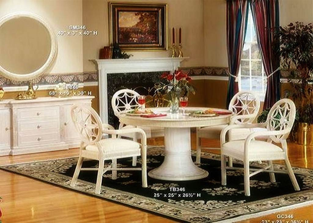 Round Pedestal Table Chairs And Console All In White in Table