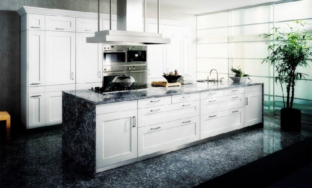 Striking Marble White Kitchen in Kitchen
