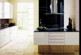 1600x932px White Kitchen With Black Countertop Rustic Floor Picture in Kitchen