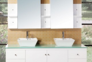 1600x1500px White Glass Double Sink Vanity Picture in Furniture Idea