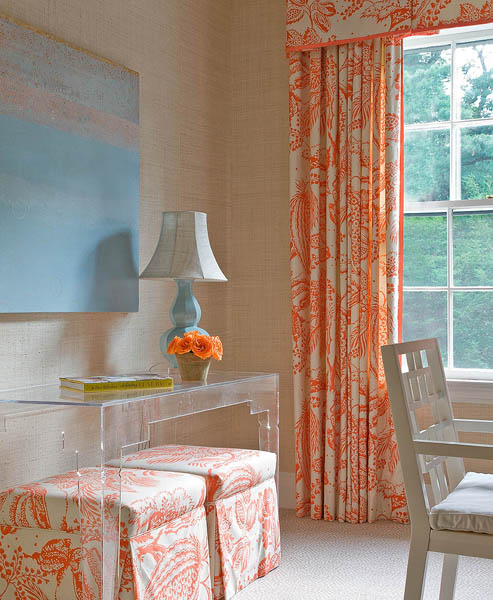 Orange And White Curtains in Curtain