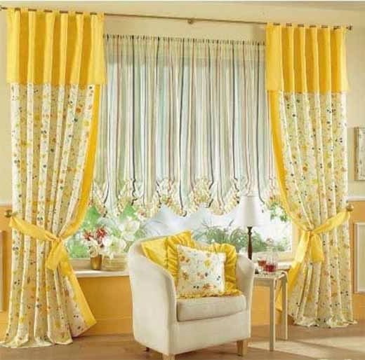 Yellow And White Curtains in Curtain