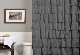 800x800px Gray Ruffle Shower Curtain Picture in Curtain