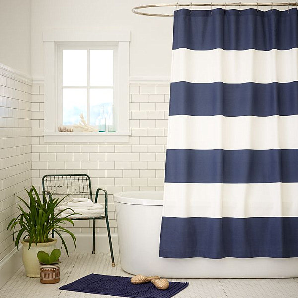 Navy Blue And White Shower Curtain in Curtain