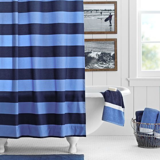 Navy Stripe Shower Curtain in Curtain