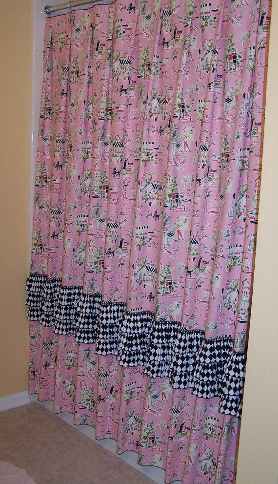 Pink And Black Shower Curtain in Curtain