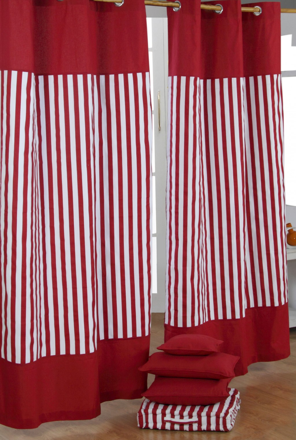 Red Striped Curtains in Furniture Idea