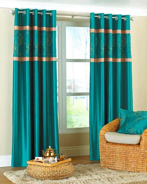 Teal And White Curtains in Curtain