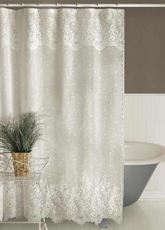 White Lace Shower Curtain in Curtain