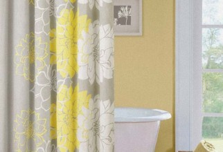730x818px Yellow And White Shower Curtain Picture in Curtain