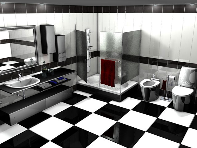 Black And White Tile Bathroom in Bathroom