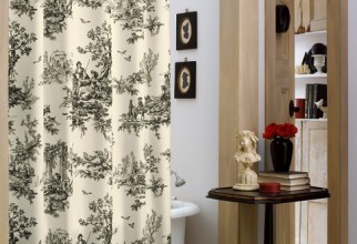 486x608px Black Toile Shower Curtain Picture in Curtain