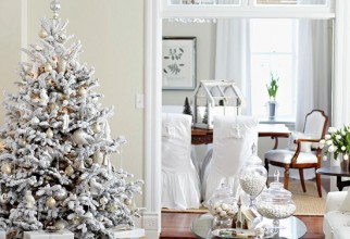 550x550px Decorated White Christmas Trees Picture in Interior Design