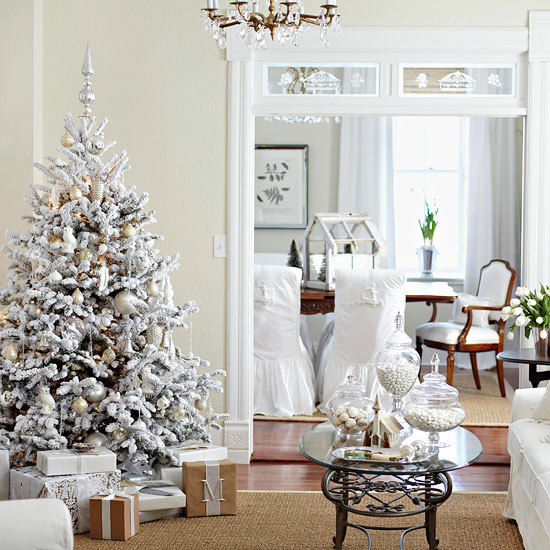 Decorated White Christmas Trees in Interior Design