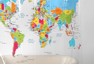 730x1095px Map Of The World Shower Curtain Picture in Curtain