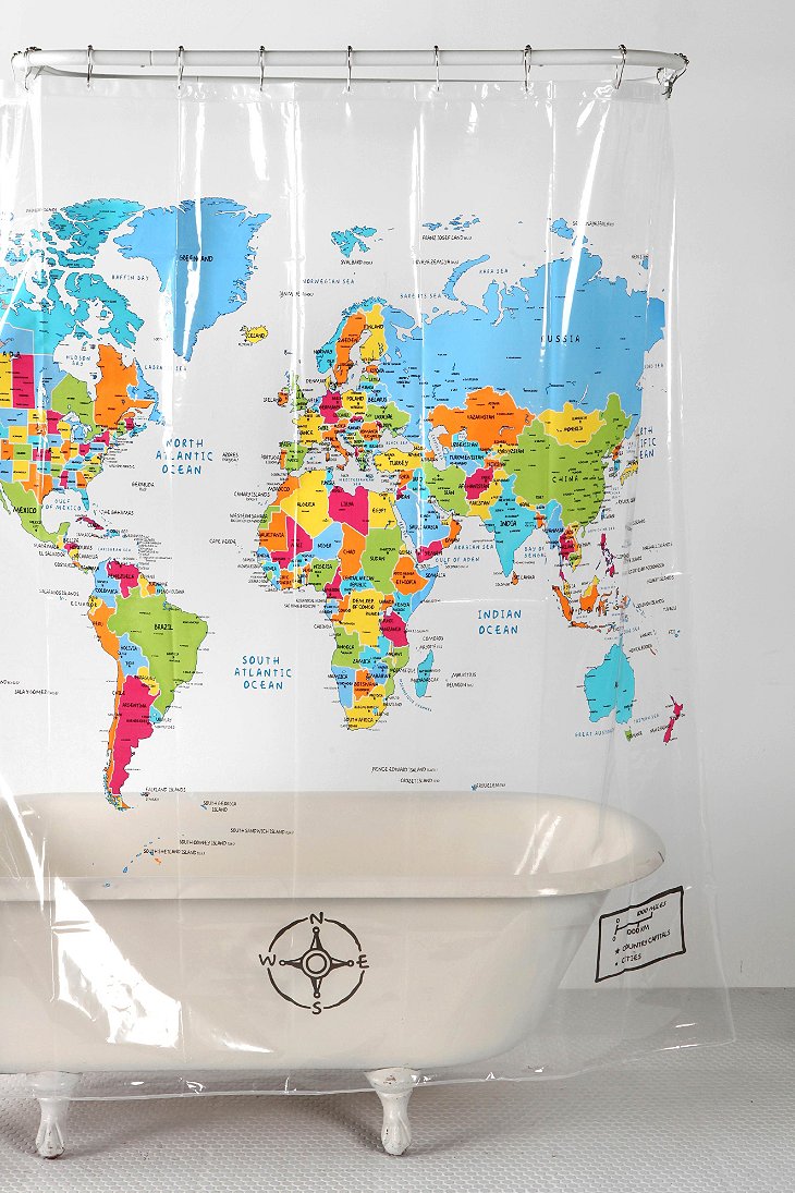 Map Of The World Shower Curtain in Curtain