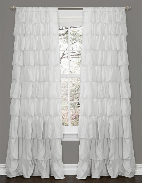 White Ruffle Curtain Panels in Curtain